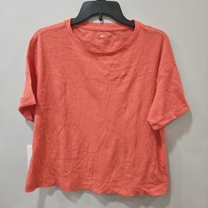NWT Womens Gap Coral Pink Waffle Knit Short Sleeve Shirt Medium M